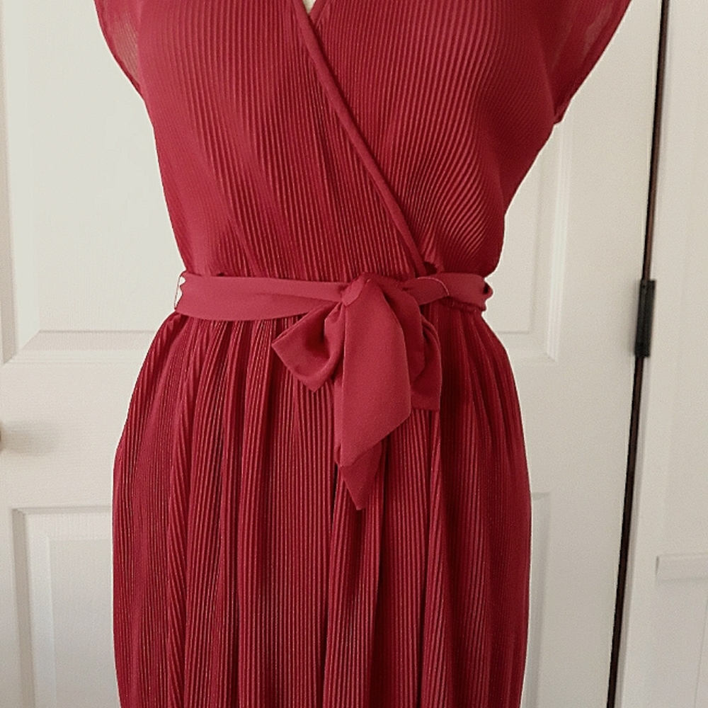 Vintage 1980's Hal Ferman red accordion  pleated summer, coctail dinner, dress - Picture 2 of 11
